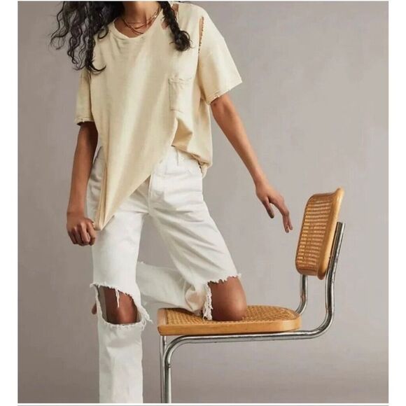 Free People Denim - Free People White Maggie Mid Rise Straight Leg Jeans
